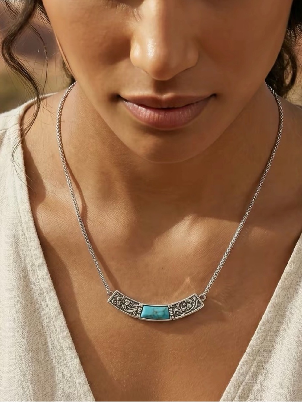 Wrangler | Silver-Tone Turquoise Cowgirl Vintage Pendant Necklace